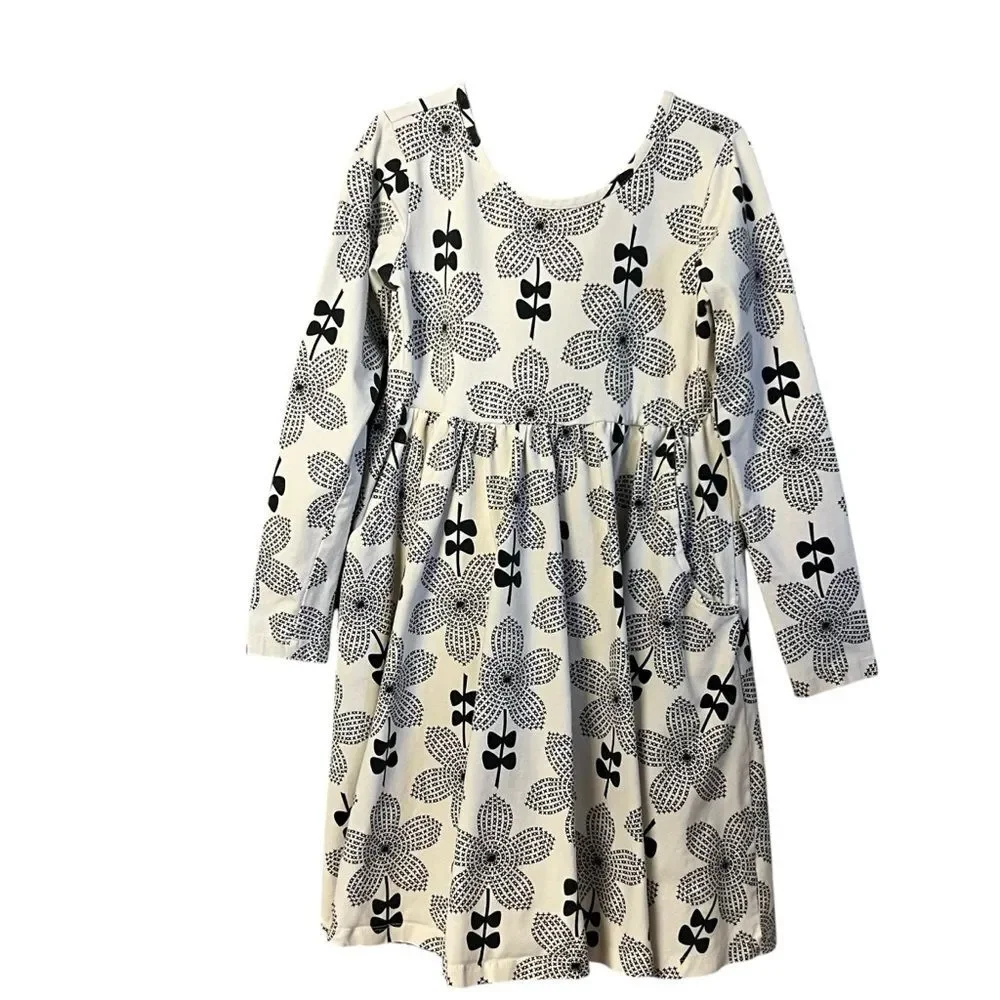 Hanna Andersson Girls Floral Cotton Dress Size 8 Long Sleeve Pockets